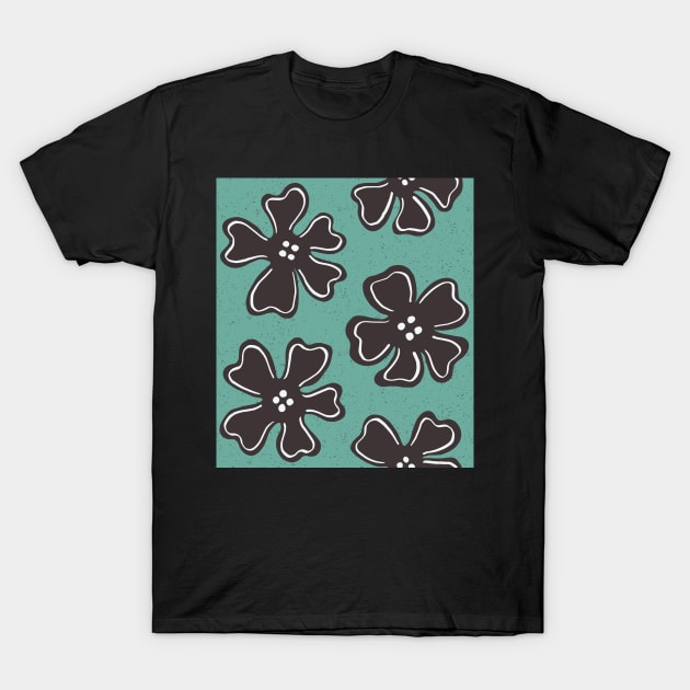 Pattern of button flowers on turquoise green T-Shirt by colorofmagic